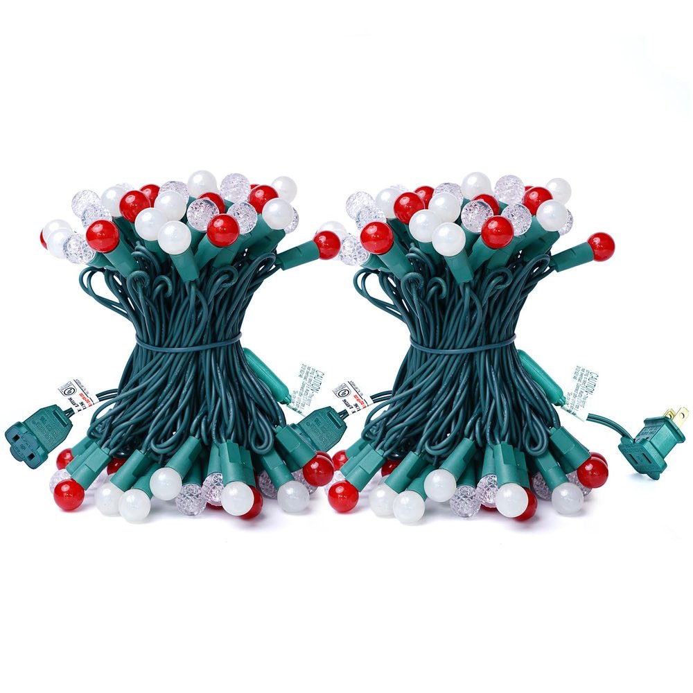 BOHON Christmas Lights 2 Pack 24FT 70 LED G15 Outdoor Christmas String Lights with Green Wire for Indoor Patio Xmas Tree Garland Decorations, Waterproof (Red and Warm White)