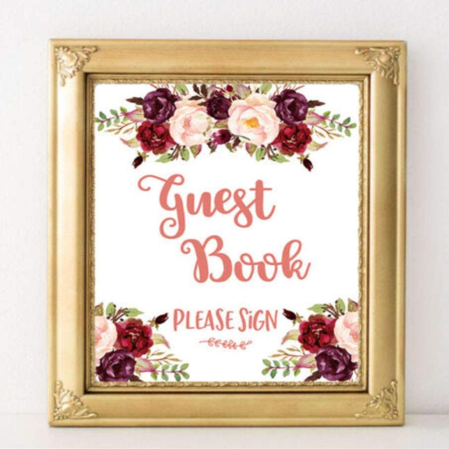 ~Guestbook ~ Wedding/Flowers/Rustic/Style Sign 8''x 10''