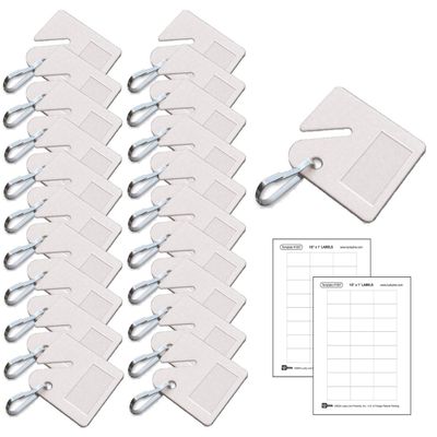 Lucky Line Square Slotted Cabinet Key Tag with Hooks and Labels, 20 Pack (2669020), White