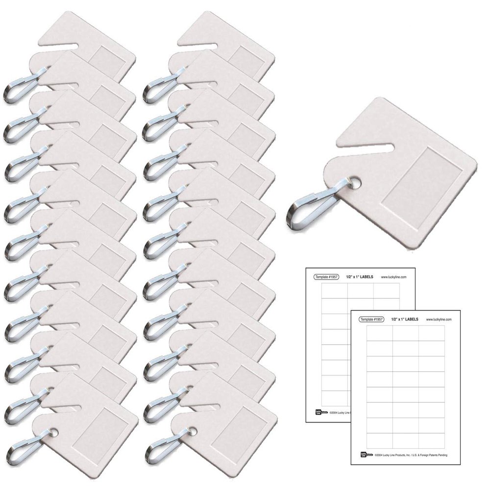 Lucky Line Square Slotted Cabinet Key Tag with Hooks and Labels, 20 Pack (2669020), White