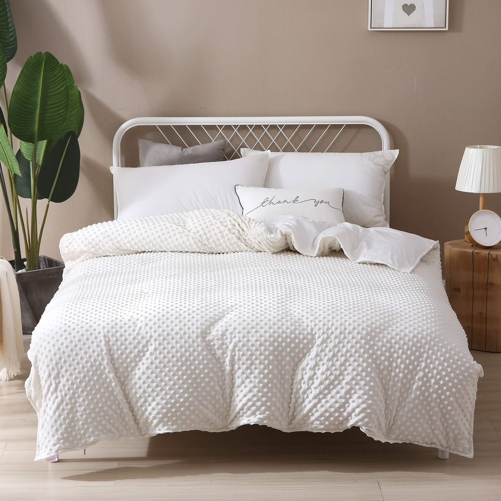 F.Y.Dreams Weighted Blanket Duvet Cover 60x80 inches with 8 Ties,Zipper on Long Side/Cotton&Minky Dot, Off-White/Just Duvet Cover
