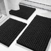 Yimobra Black Bathroom Rug Set 3 Piece - Super Absorbent Quick Dry Chenille Bath Mats & Toilet Rug, Non Slip Machine Washable, Extra Thick Shaggy Floor Mat for Shower Tub Sink view 1