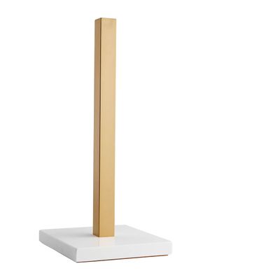 LUTAVOY Paper Towel Holder Kitchen Standing Paper Towel Roll Holder with Marble Base for Bathroom Kitchen Countertop(Gold,White Base KZ20)