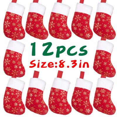 DIYASY Christmas Mini Stockings,12 Pcs Felt Glitter Snowflake Stockings for Christmas Tree and Room Ornament Decoration and Gift Holder8Inches