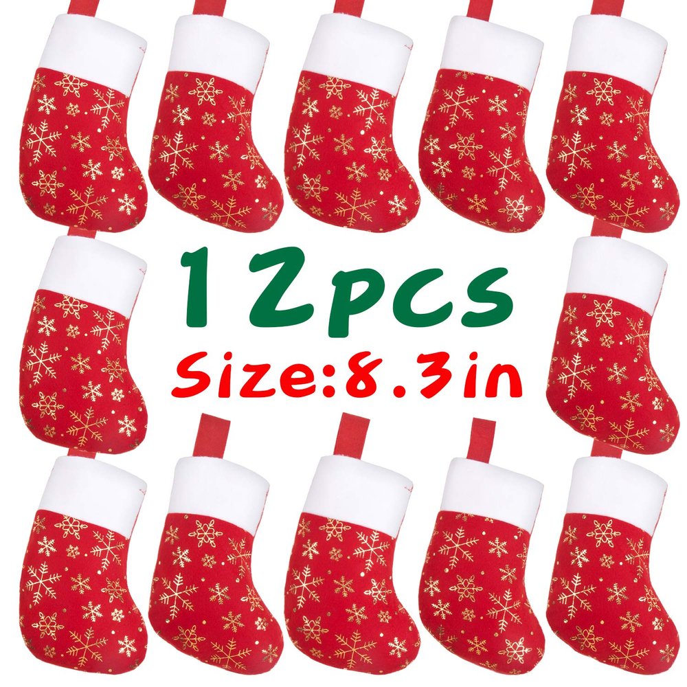 DIYASY Christmas Mini Stockings,12 Pcs Felt Glitter Snowflake Stockings for Christmas Tree and Room Ornament Decoration and Gift Holder8Inches