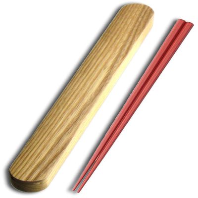 Nagao Hex Chopsticks & Chopsticks Case Set, 9.1 inches (23 cm), Red, Dishwasher Safe, Made in Japan