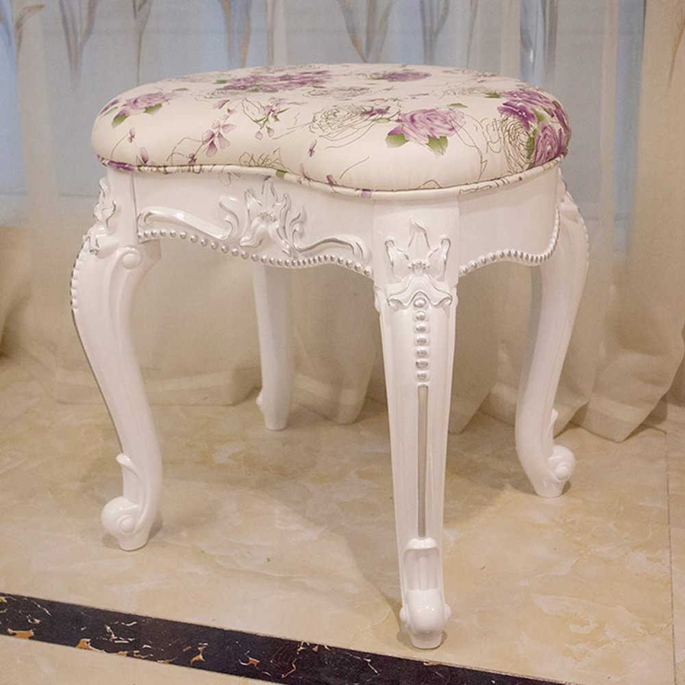 Bedroom Dressing Table Stool Makeup Vanity Stool Baroque Piano Chair Padded Bench Chair with ABS Plastic Steel Legs