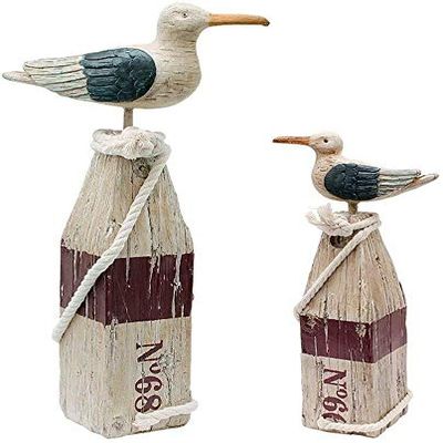 2pcs Wooden Seagull Figurine Nautical Decorations Ornaments Rustic Vintage Coastal Beach Home Decorations Indoor Outdoor Decor Nautical Gifts