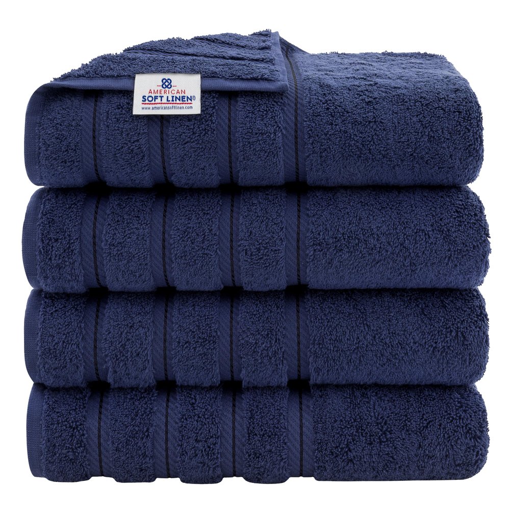 American Soft Linen Luxury 4 Piece Bath Towel Set, 600 GSM 100% Cotton Turkish Bath Towels for Bathroom, 27x54 in Extra Large Bathroom Shower Towels, Navy Blue