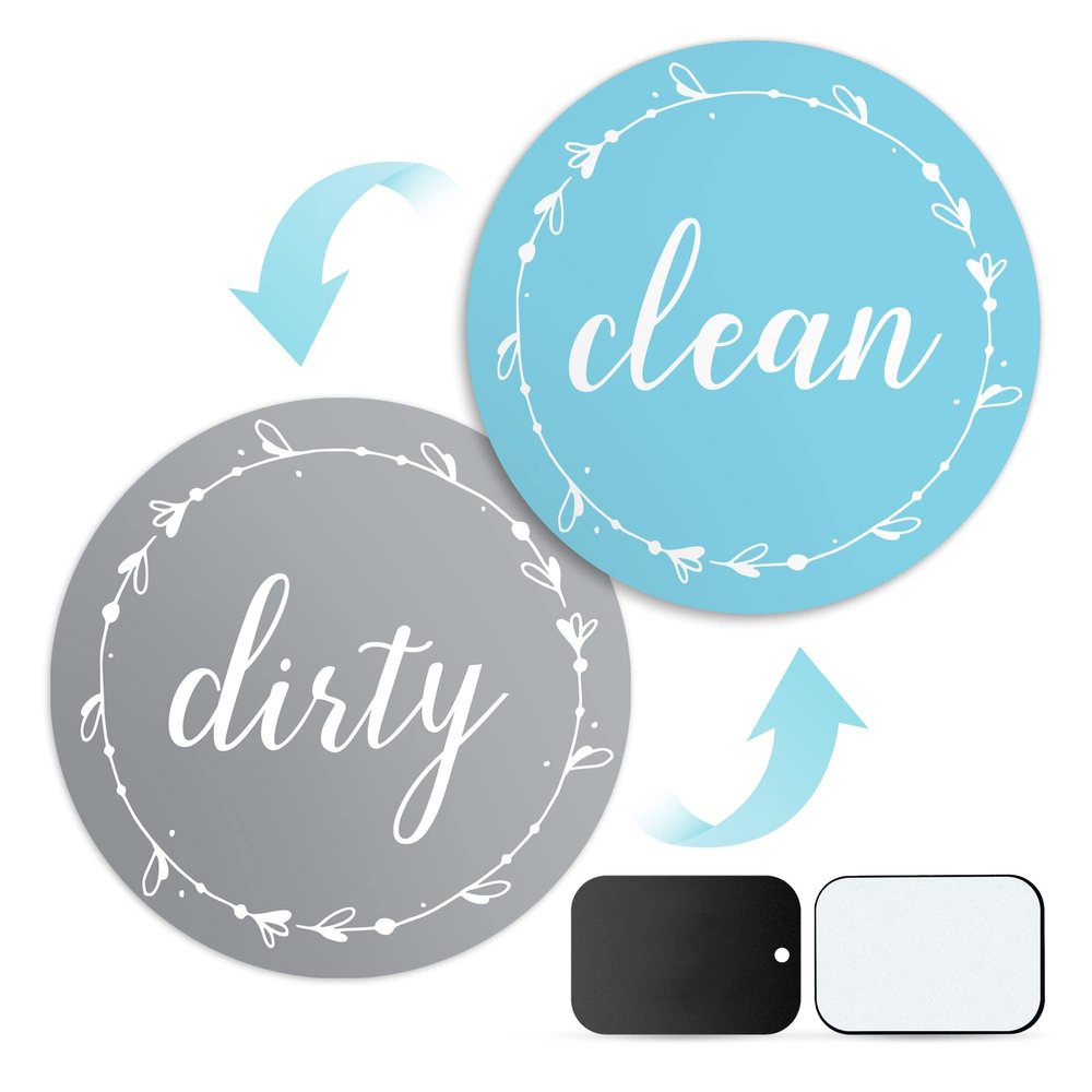 Dishwasher Magnet Clean Dirty Sign: Works on Stainless Steel Non Magnetic Dish Washers - 3.15" - Includes Magnetic Piece with Adhesive - Farmhouse Kitchen Accessories Decor, Apartment Necessities