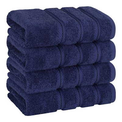 American Soft Linen Luxury Hand Towels for Bathroom, 600 GSM 100% Cotton Turkish 4 Piece Hand Towel Set, 600 GSM Hand Face Towels for Kitchen, Navy Blue Hand Towels