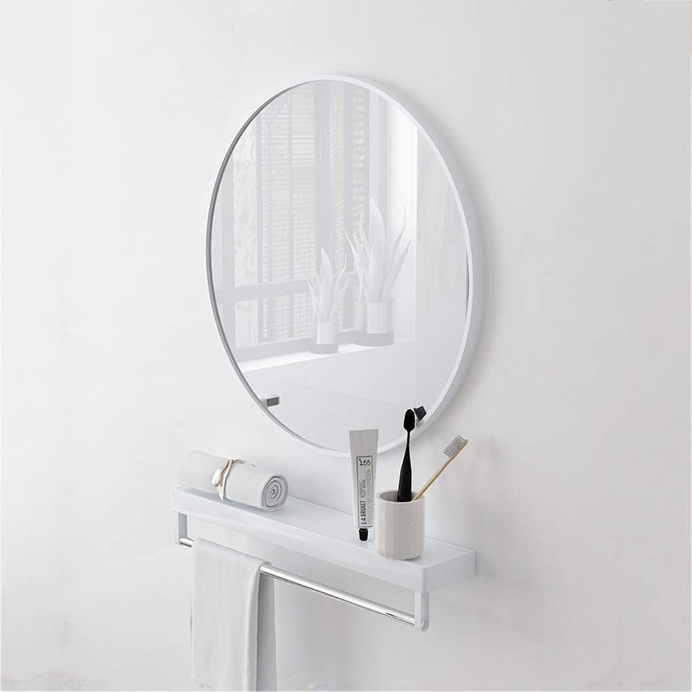 40-70cm Circular Wall Mirror Modern Round Metal Framed Hanging Glass Vanity Shaving Mirror for Living Room Bathroom Home Decor(White)