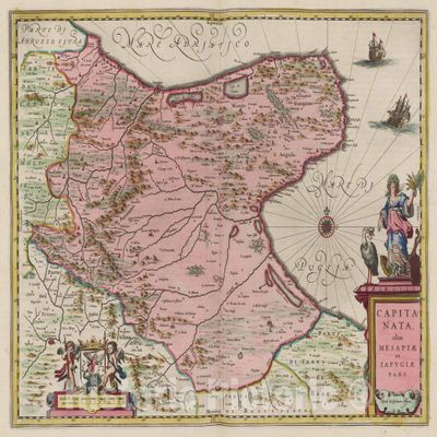 Capitanata Italy 1665 Historical Map Print - Atlas Maior Blaviana - 57in x 44in
