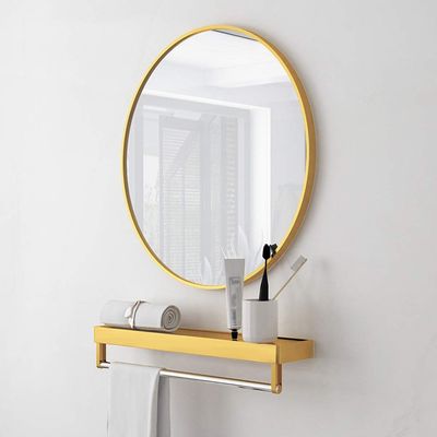 15.7''- 27.6'' Bathroom Mirror with Shelf Wall Mounted Mirror Round Gold