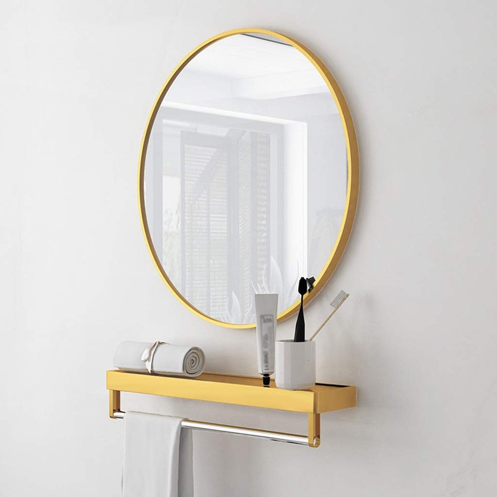 15.7''- 27.6'' Bathroom Mirror with Shelf Wall Mounted Mirror Round Gold