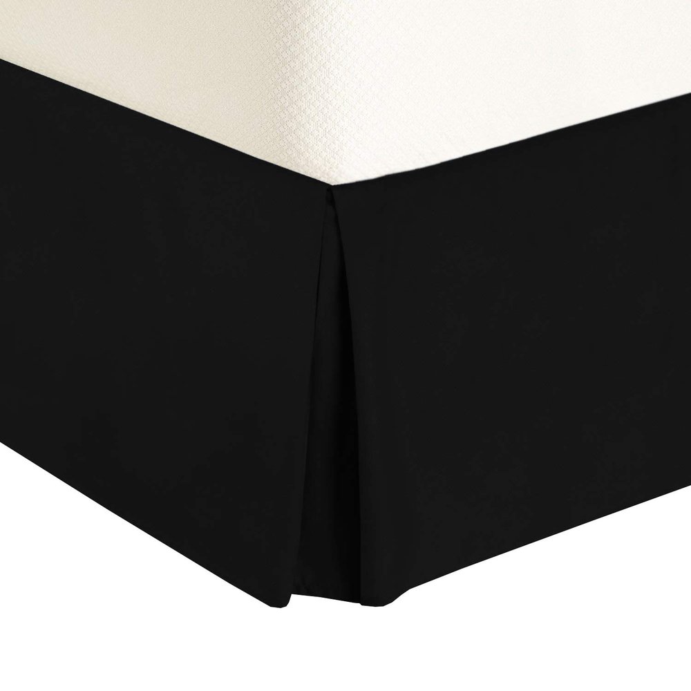 550-TC Egyptian Cotton Dust Ruffle/Bed Skirt King Size 1-Pieces Split Corner Tailored Bed Skirt 24" Inch Drop Length Black Solid