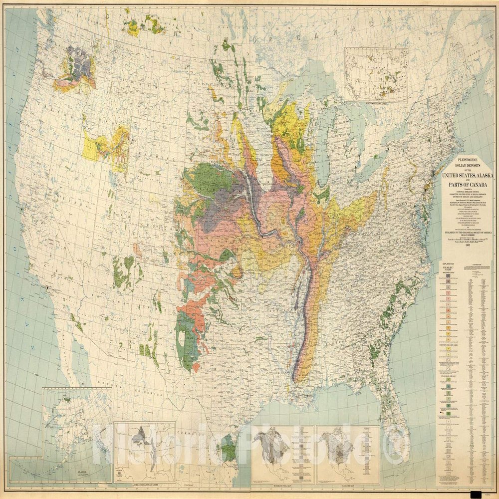Historic Pictoric Pleistocene Eolian Deposits of the United States, Alaska, and Canada - 1952 Geologic Map Print - 70in x 44in
