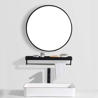 15.7''- 27.6'' Wall Mounted Round Mirror with Hanging Hooks Modern Metal Framed Vanity Mirror for Bathroom, Hallway, Bedroom(Black)