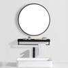15.7''- 27.6'' Wall Mounted Round Mirror with Hanging Hooks Modern Metal Framed Vanity Mirror for Bathroom, Hallway, Bedroom(Black) view 1