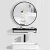 15.7''- 27.6'' Wall Mounted Round Mirror with Hanging Hooks Modern Metal Framed Vanity Mirror for Bathroom, Hallway, Bedroom(Black) view 3