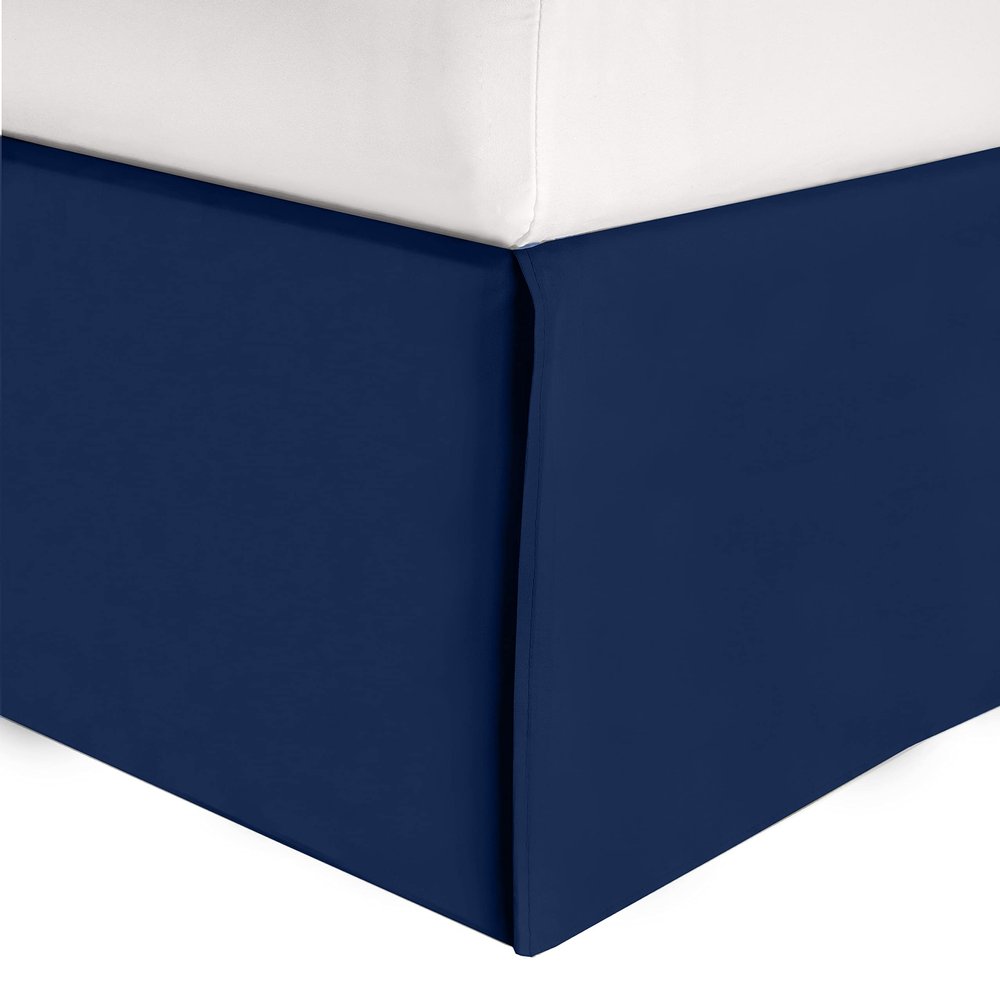 550-TC Egyptian Cotton Dust Ruffle/Bed Skirt King Size 1-Pieces Split Corner Tailored Bed Skirt 22" Inch Drop Length Navy Blue Solid