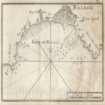 Malaga Bay, Spain Nautical Chart 1764 - Historical Map Print - 64in x 44in