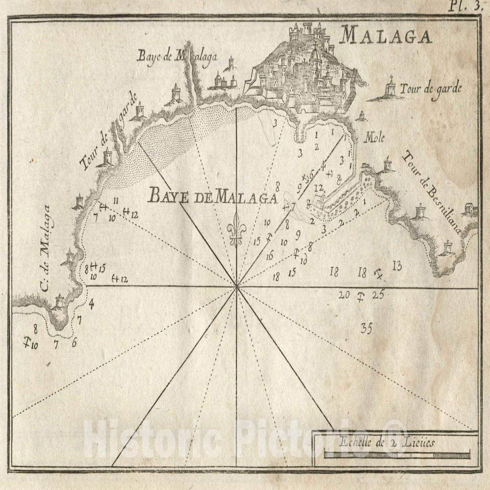 Malaga Bay, Spain Nautical Chart 1764 - Historical Map Print - 64in x 44in