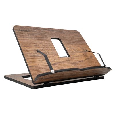 Vigo Wood Book Stand, Book Holder, Reading Stand, Cookbook Holder, Recipe Book Stand, Wooden Book Stands for Reading, Cookbook Stand for Kitchen, Book Holder for Reading in Bed (Walnut)