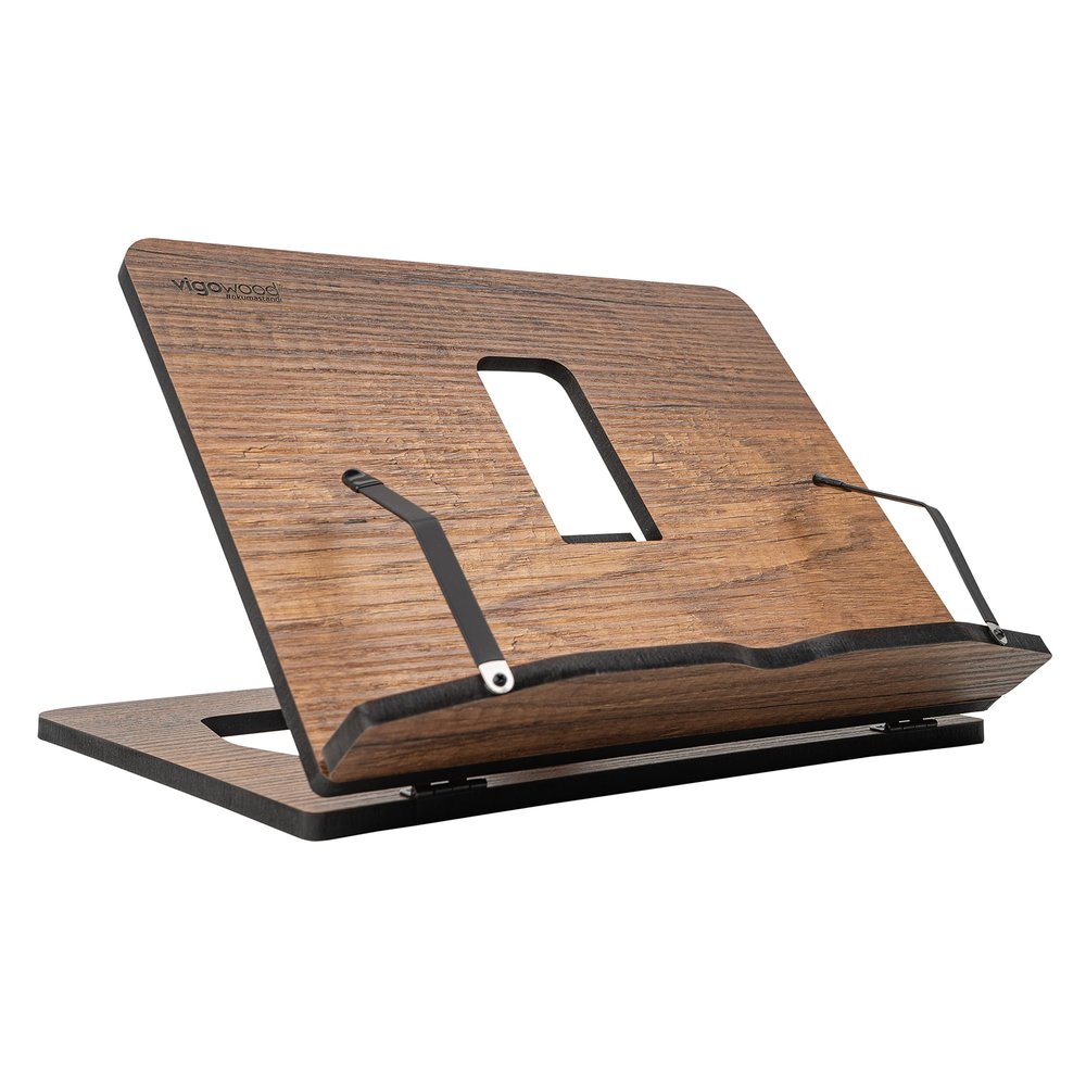 Vigo Wood Book Stand, Book Holder, Reading Stand, Cookbook Holder, Recipe Book Stand, Wooden Book Stands for Reading, Cookbook Stand for Kitchen, Book Holder for Reading in Bed (Walnut)