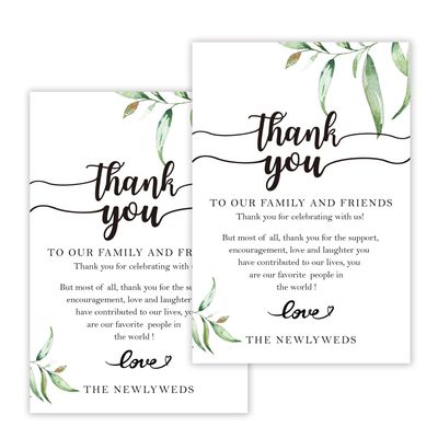 Giftideaworkshop 50 Wedding Reception Thank You Cards - Greenery Thank You Table Place Setting Cards - Great Addition to Your Table Centerpiece, Place Setting and Wedding Decorations, 4x6 Inch