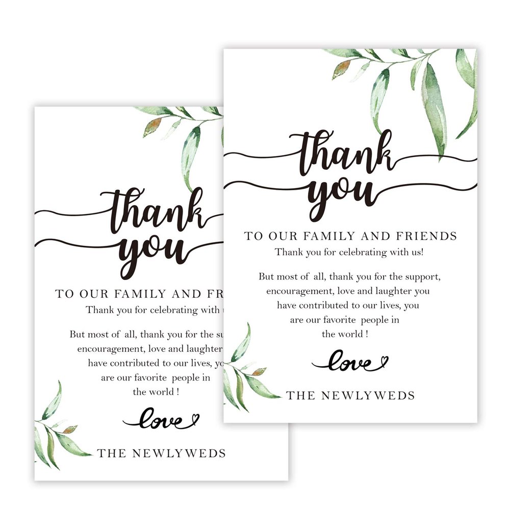 Giftideaworkshop 50 Wedding Reception Thank You Cards - Greenery Thank You Table Place Setting Cards - Great Addition to Your Table Centerpiece, Place Setting and Wedding Decorations, 4x6 Inch