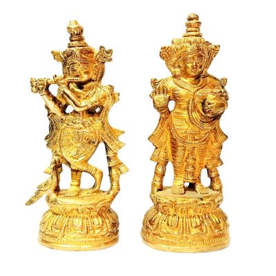athizay Radha Krishna Idol for Gifts | Home | Temple Brass Metal Statue Religious God Idol 20 cm Tall