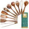 10 Pack Wooden Utensils for Cooking, Wood Utensil Set for Kitchen, Teak Wooden Spoon for Cooking, Non-Stick Spatula Ladle view 1