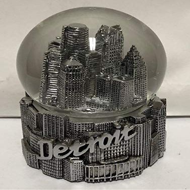 ZIZO Detroit Skyline 3D Water Snow Globe Souvenir showpiece Gift for Women Kids Baby Girls Mon Granddaughter 3 1/2 inches Silver 50067