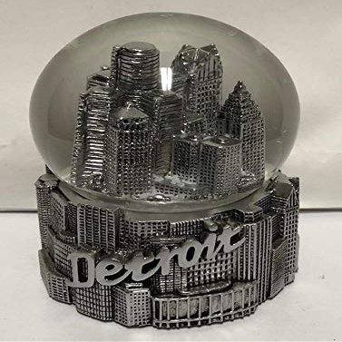 ZIZO Detroit Skyline 3D Water Snow Globe Souvenir showpiece Gift for Women Kids Baby Girls Mon Granddaughter 3 1/2 inches Silver 50067