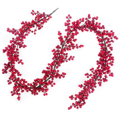 TURNMEON 6 Ft Red Christmas Garland Decorations Red Berries Garland Xmas Garlands for Decoration Christmas Artificial Garland for Mantle Fireplace Table Stairs Railing Indoor Outdoor Winter Holiday