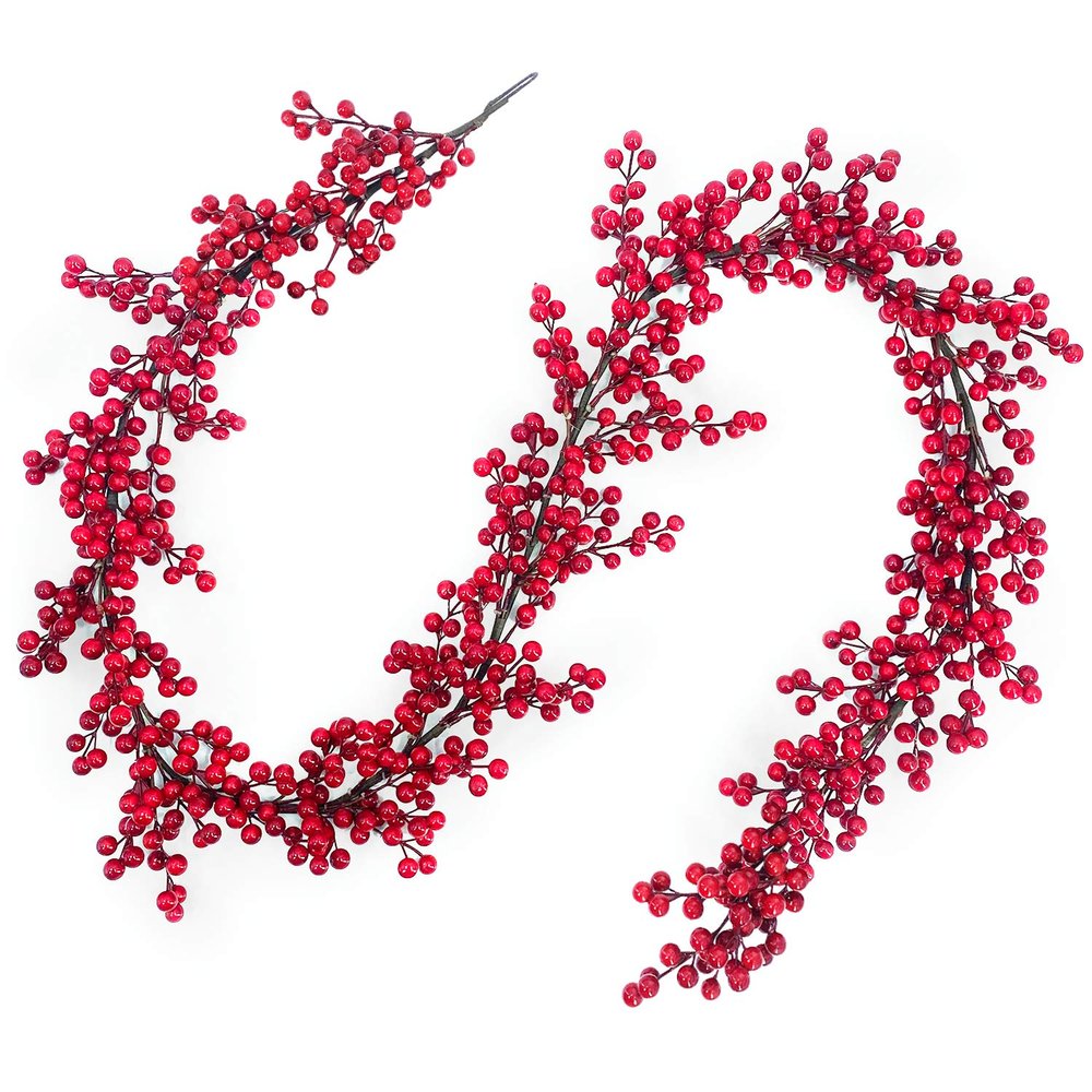 TURNMEON 6 Ft Red Christmas Garland Decorations Red Berries Garland Xmas Garlands for Decoration Christmas Artificial Garland for Mantle Fireplace Table Stairs Railing Indoor Outdoor Winter Holiday