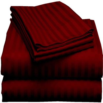 5 Piece Split King Sheets - Bed Sheets Split King Size Bed Sheet Set Split King Size - 5 PC Cotton Sheets - 16" Deep Pocket Sheets 100% Cotton Bedding Sets Stripe (Split King, Burgundy)
