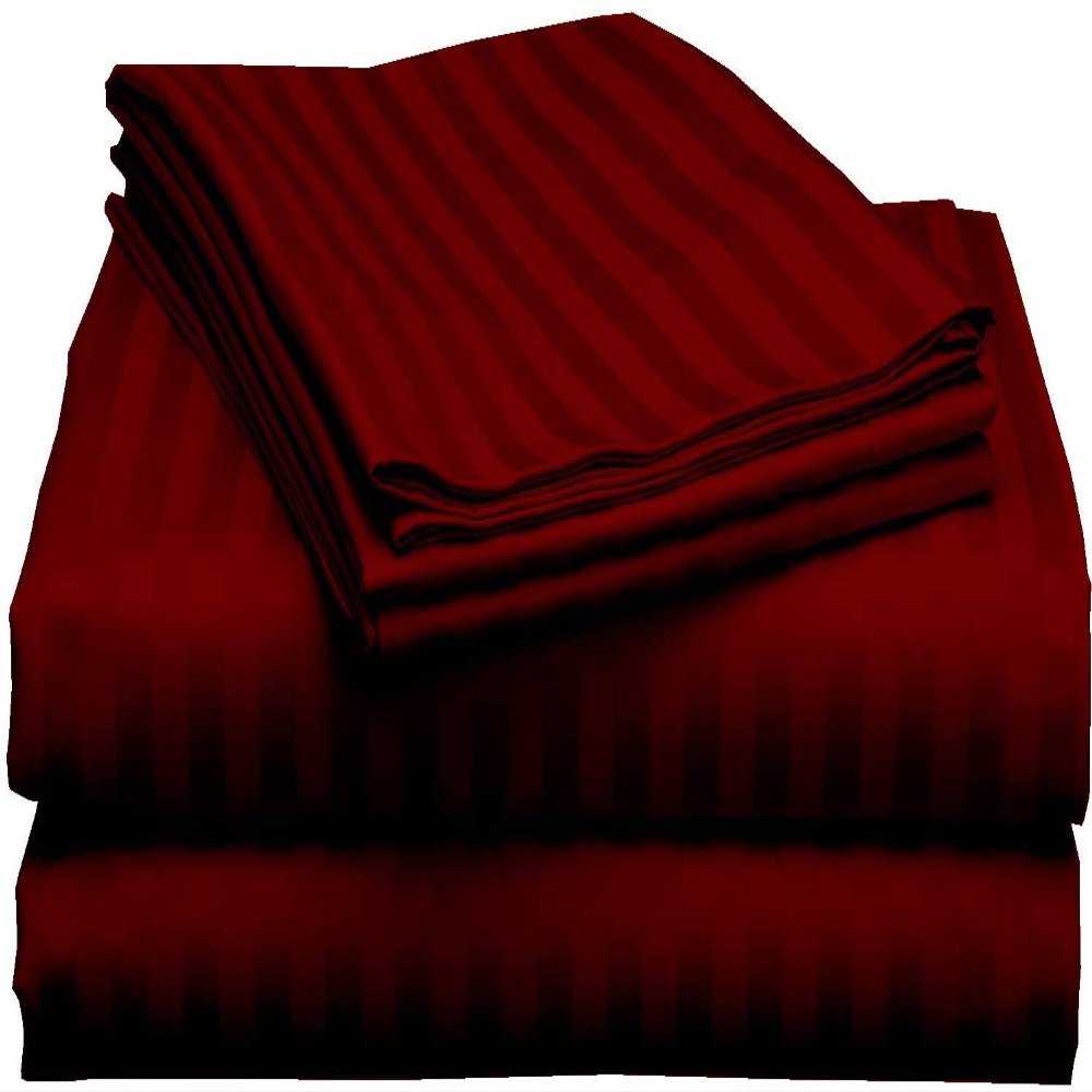 5 Piece Split King Sheets - Bed Sheets Split King Size Bed Sheet Set Split King Size - 5 PC Cotton Sheets - 16" Deep Pocket Sheets 100% Cotton Bedding Sets Stripe (Split King, Burgundy)