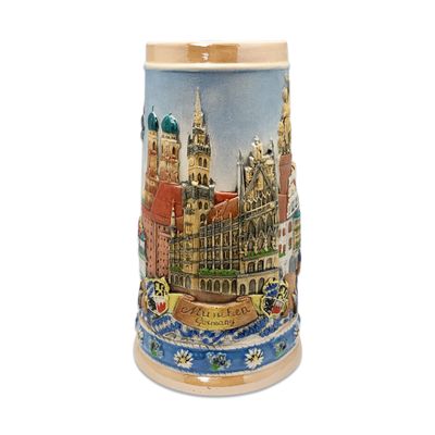 0.7 Liter | OktoberfestHaus Oktoberfest Stein With German Themes Of Munich, Edelweiss and Draft Horses Engraved Stein Oktoberfest Souvenir and Oktoberfest Beer Mug