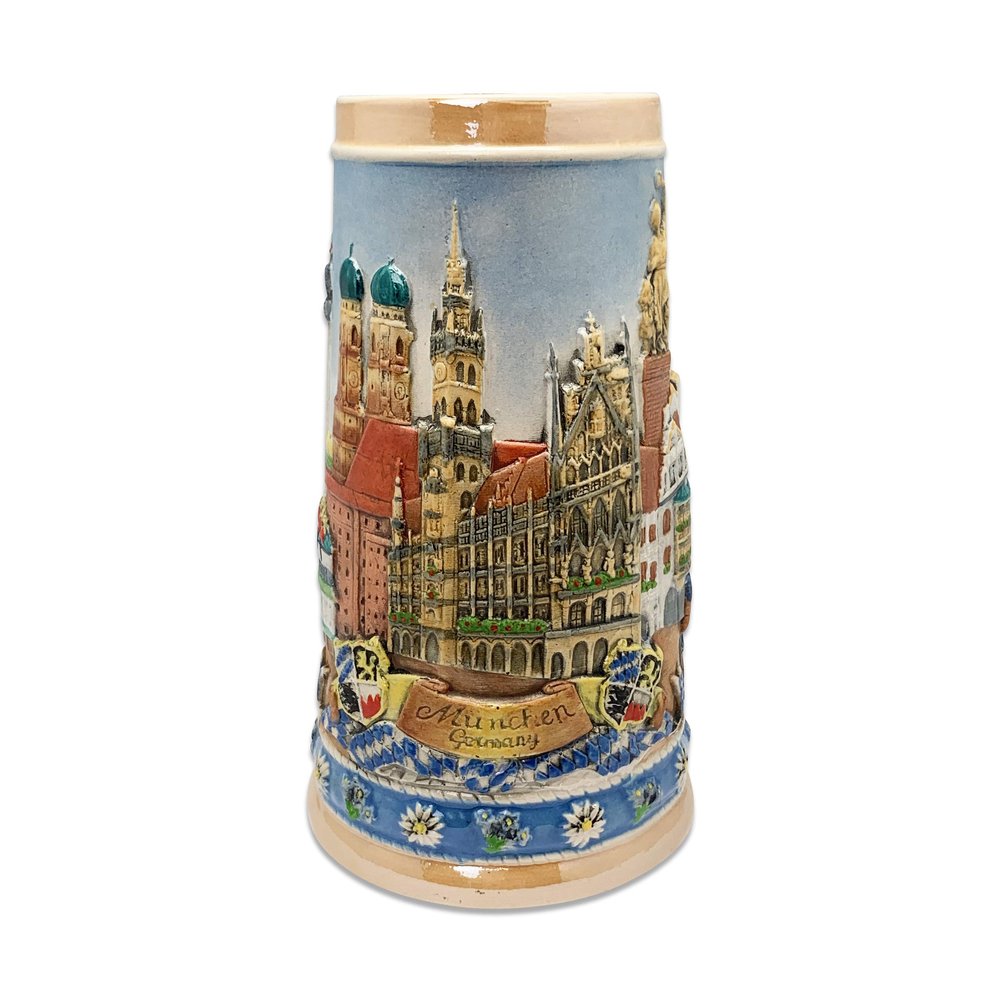 0.7 Liter | OktoberfestHaus Oktoberfest Stein With German Themes Of Munich, Edelweiss and Draft Horses Engraved Stein Oktoberfest Souvenir and Oktoberfest Beer Mug