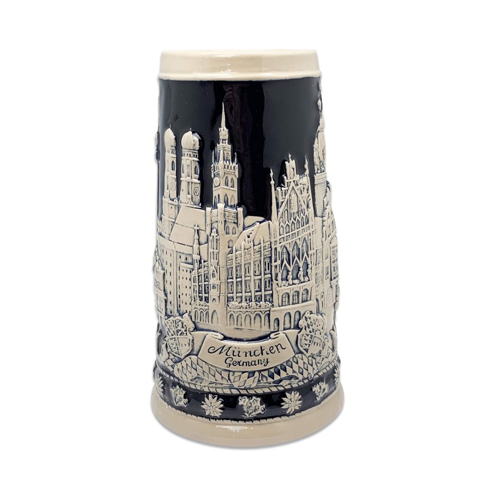 0.7 Liter | OktoberfestHaus Oktoberfest Mugs German Themes Of Munich, Edelweiss and Draft Horses, Cobalt Blue Engraved Stein Okoberfest Cups and Oktoberfest Items