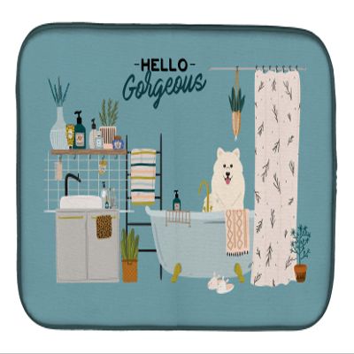 Caroline's Treasures CK7452DDM Samoyed in Bathtub Dish Drying Mat Absorbent Dish Drying Mat Pad for Kitchen Counter Dish Drainer Mat for Countertop, 14 x 21", Multicolor