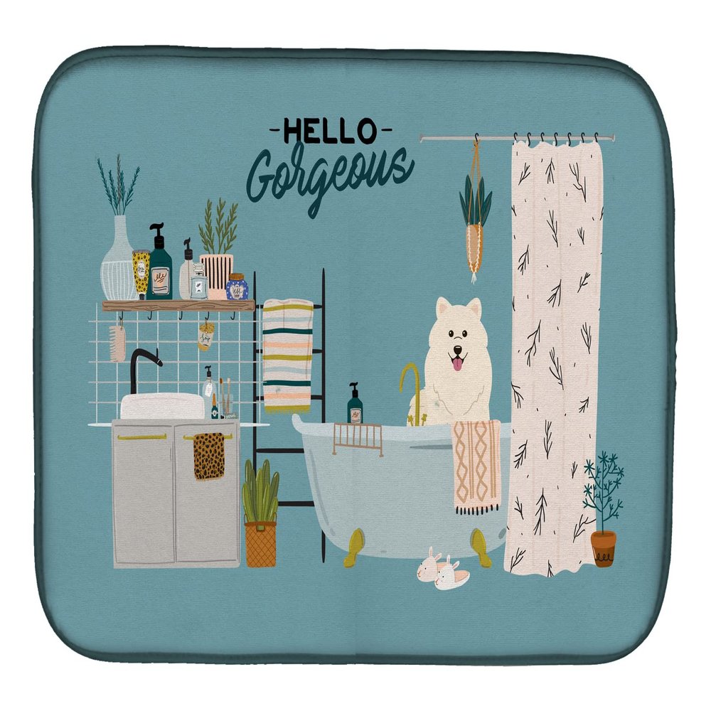 Caroline's Treasures CK7452DDM Samoyed in Bathtub Dish Drying Mat Absorbent Dish Drying Mat Pad for Kitchen Counter Dish Drainer Mat for Countertop, 14 x 21", Multicolor