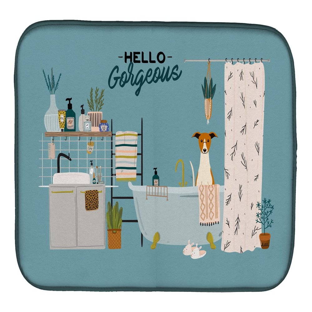 Caroline's Treasures CK7521DDM Whippet in Bathtub Dish Drying Mat Absorbent Dish Drying Mat Pad for Kitchen Counter Dish Drainer Mat for Countertop, 14 x 21", Multicolor