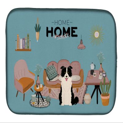 Caroline's Treasures CK7963DDM Black White Border Collie Sweet Home Dish Drying Mat Absorbent Dish Drying Mat Pad for Kitchen Counter Dish Drainer Mat for Countertop, 14 x 21", Multicolor