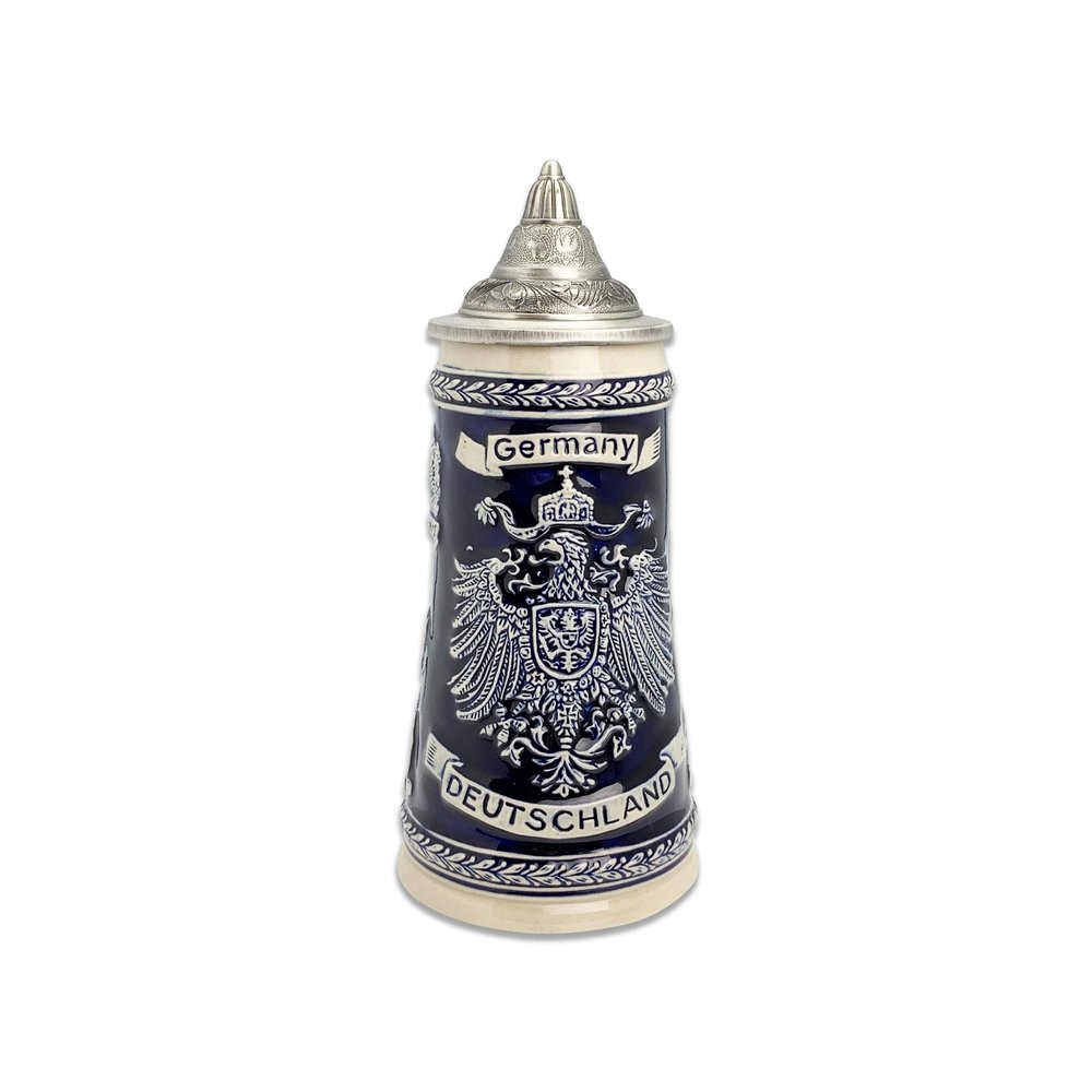 0.7 Liter | OktoberfestHaus Deutschland German Adler (Eagle) Beer Stein Tankard Cobalt Blue Engraved Cities of Germany With Lid Jarra de Cerveza, Jarra Stein, Jarras Para Beber Cerveza