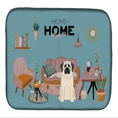 Caroline's Treasures CK7862DDM White Mastiff Sweet Home Dish Drying Mat Absorbent Dish Drying Mat Pad for Kitchen Counter Dish Drainer Mat for Countertop, 14 x 21", Multicolor