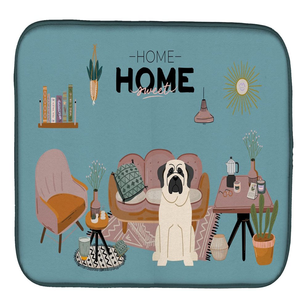 Caroline's Treasures CK7862DDM White Mastiff Sweet Home Dish Drying Mat Absorbent Dish Drying Mat Pad for Kitchen Counter Dish Drainer Mat for Countertop, 14 x 21", Multicolor