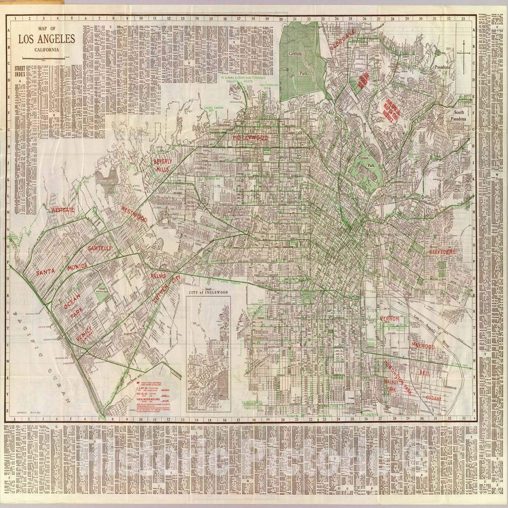 Los Angeles Railroad Map 1928 - Historical Print - 59in x 44in